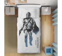 Disney Star Wars Mandalorian Duvet Cover Set Single Bedding - Cotton Rich- White Grey Reversible Kids Bedroom Set, Includes Pillowcase - Officially Licensed