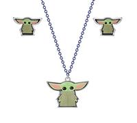 Disney Star Wars Mandalorian The Child green and black Earring and Pendant Set