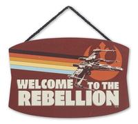 Disney Star Wars Welcome to the Rebellion X-Wing Hanging Wood Wall Decor | Retro Star Wars Sign for Man Cave or Movie Room