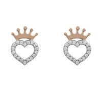 Disney Sterling Silver & 18ct Gold Plated Cubic Zirconia Crown Heart Stud Earrings