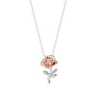 Disney Sterling Silver 925 Beauty & Beast Stone Set Rose Necklace