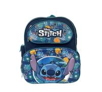 Disney Stitch 12 inches 3D Small Deluxe Backpack with 2 Front pocket, Blue, L, Stitch