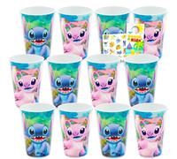 Disney Stitch 15 Oz Reusable Tumblers for Kids Party Favor 12 Piece Bundle with 15 Oz Cups Plus Stickers More | Bulk Stitch and Angel Water Cups