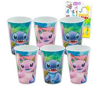 Disney Stitch 15 Oz Reusable Tumblers for Kids Party Favor 6 Piece Bundle with 15 Oz Cups Plus Stickers, More for Girls | Bulk Stitch and Angel Water Cups