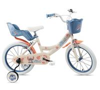 Disney Stitch 16 Inch Girls Bike, Steel Frame, with Training Wheels, Front Basket and Rear Carrier, for Ages 5 to 8 Years