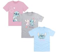 Disney Stitch 3-Pack Kids T-Shirts - 100% Cotton, Multipack, Short Sleeve - Angel and Stitch Designs - Sizes 7-8 Years