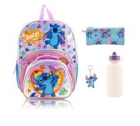 Disney Stitch 5-Piece Backpack Set For Kids | Disney Stitch Backpack with Lunchbox, Zip Case, Water Bottle & Keychain | Toddler Travel Bag, Lightweight Backpack For School | Ages 3+