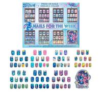 Disney Stitch 84 Pcs Glitter Glamup Metallic Press-On Nails Artificial Fake False Nails Pre-Adhesive Full Cover Nail Tip Set for Kids, Girls, Tweens Ages 6+ by Townley Girl
