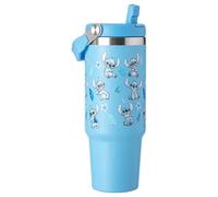 Disney Stitch 850ml Insulated Tumbler with Handle & Straw Lid, Double Wall Stainless Steel Travel Cup for Hot & Cold Drinks, Lilo & Stitch Reusable Bottle, Blue