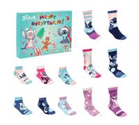 Disney Stitch Advent Calendar 2025 Kids, Socks - Christmas Advent Calendar with 24 Days, 12 Pairs (1 Sock a Day) EU 31-34 Cotton Ankle & Trainer Socks, Character Designs for Christmas Countdown Gifts