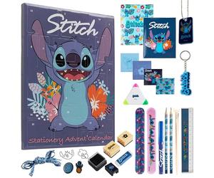 Disney Stitch Advent Calendar 2025 Stationery and Accessories Christmas Countdown Calendar with Necklace Keyring Pen Snap Bracelets Stamps (Blue Stitch Stationery)