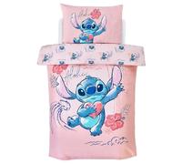 Disney Stitch Aloha Coral Pink Junior Duvet Cover and Pillowcase Bedding Set for Toddlers Kids Children Bedroom (JP1-STI-ALO-12)