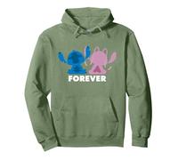 Disney Stitch and Angel Forever Pullover Hoodie, Adult Unisex, Sage Green, Small