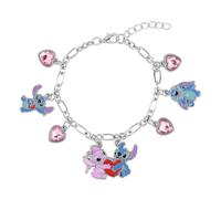 Disney Stitch & Angel Heart Silver Plated Adjustable Chain Charm Bracelet for Girls