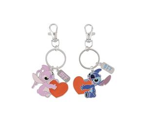 Disney Stitch & Angel Kids Cartoon BFF Heart Charm 2Pcs Keychain Set