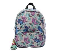 Disney Stitch & Angel Mini Backpack with Allover Print & Molded Scrump Dangle, 10.5 Inches, Adjustable Straps, Faux Leather