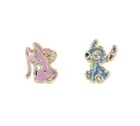 Disney Stitch & Angel Mismatch Stud Earrings - Gold-Plated Character Earrings with Colourful Sparkling Stones - Official Disney Gift Box