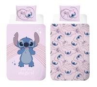 Disney Stitch & Angel Reversible Bedding Set | 'You Are Magical' Single Duvet Cover 140x200 cm + Pillowcase 50x70 cm | 100% Cotton Soft Breathable Children's Bed Linen | Official Disney Bedding