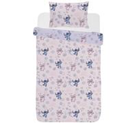 Disney Stitch & Angel Reversible Single Duvet Cover Set for Girls, Soft 55% Cotton 45% Polyester Character Bedding, Pink Kids Quilt Cover with Matching Pillowcase