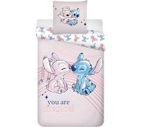 Disney Stitch & Angel “You Are Magical” Bedding Set | Single Size Duvet Cover 140x200 cm & Pillowcase 50x70 cm, 100% Cotton | Soft & Breathable Stitch Bedlinen Set Design for Kids