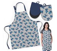 Disney Stitch Apron & Mini Oven Mitts Set - 3 Piece Bundle with 1 Cotton Kitchen Apron for Cooking with Adjustable Straps + 2 Heat Resistant Mini Oven Mitts (Pot Holders)