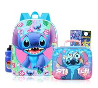 Disney Stitch Backpack and Lunch Box Set for School Bundle + More | Insulated Lunch Bag & 16in Large Durable Lilo and Stitch Bookbag Plus Water Bottle, Stickers, More - Stitch School Supplies
