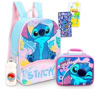 Disney Stitch Backpack and Lunchbox for Girls - Bundle with 16" Backpack, Lunch Box, Water Bottle, Stickers, More | Lilo and Stitch School Bag and Lunch Bag for Kids