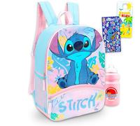 Disney Stitch Backpack for Girls Set - Bundle with 16" Backpack, Water Bottle, Stickers, More | Stitch School Bag for Kids, Girls
