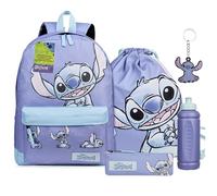 Disney Stitch Backpack School Supplies Set 5 Pieces with Rucksack Swimming Bag Pencil Case Water Bottle and Keyring Back to School Stitch Gifts