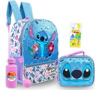 Disney Stitch Backpack with Lunch Bag for Girls - Bundle 16" School Bag, Lunchbox, Water Bottle, More | Lilo and Stitch School Backpack with Lunch Box Set for Kids