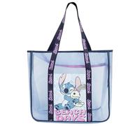 Disney Stitch Beach Bag for Women, Large Beach Bag with Zip and Front Pocket, Transparent Shopper, Waterproof, Large Pool Bag, 62 x 39 x 20 cm, Blue Summer Holidays