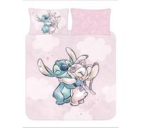 Disney Stitch Bedding Double Duvet Cover Set - Polycotton Pink Stitch and Angel Kids, Girls, Teen Bedroom Set with Pillowcase - Soft & Easy Care- Official