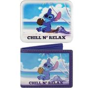 Disney Stitch Bifold Wallet in a Decorative Tin Case, Multi, One Size, Stitch Wallet, Chill N' Relax Slim Bifold Wallet with Decorative Tin Case for Men and Women