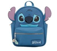 Disney Stitch Big Face Mini PU Backpack Purse, Shoulder Bag with Epoxy Filled Metal Scrump Charm, 10.5 Inch, Adjustable Straps, Faux Leather, Blue, S, Mini Pu Backpack