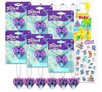 Disney Stitch Birthday Party Favor Necklaces for Kids - Bundle with 6 Dog Tags for Girls Plus Stickers, More | Lilo and Stitch Birthday Party Supplies Goodie Bag Fillers, Stitch Necklace, Stitch