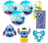Disney Stitch Blind Ball Party Favors - Bundle with 3 Mash'Ems Blind Ball Mini Figures Mystery Toys Plus Stickers, More | Stitch Figurines for Kids, Boys, Girls