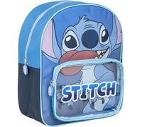 Disney Stitch Blue Kids Backpack with Clear Pocket and Fun Design | Stitch Large Nursery School Backpack for Girls Boys Heavy Duty