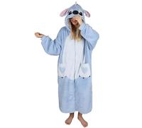 Disney Stitch Blue, Women's Sweatshirt, Dressing Gown, Hooded Blanket, snuddie, Long, Zip-up M-L