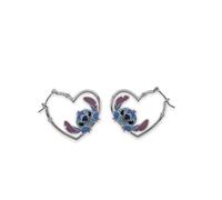 Disney - Stitch Brass Silver Plate Love Heart Huggie Earrings (US IMPORT) NEW
