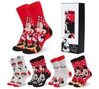 Disney Stitch Calf Length Socks for Women & Teens UK Size 2.5-7.5, Pack of 5 Soft Stretchy Work Casual Socks, Gifts for Women (2.5/7.5 UK, Red Minnie Mouse)