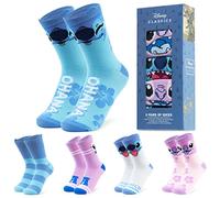Disney Stitch Calf Length Socks for Women & Teens UK Size 2.5-7.5, Pack of 5 Soft Stretchy Work Casual Socks, Gifts for Women (2.5-7.5 UK, Pink/Blue Stitch)