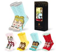 Disney Stitch Calf Length Socks for Women & Teens UK Size 2.5-7.5, Pack of 5 Soft Stretchy Work Casual Socks, Gifts for Women (2.5/7.5 UK, Multi Princess)