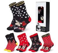 Disney Stitch Calf Length Socks for Women & Teens UK Size 2.5-7.5, Pack of 5 Soft Stretchy Work Casual Socks, Gifts for Women (2.5/7.5 UK, Black/Red Minnie Mouse)