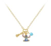 Disney Stitch Charm Gold Plated Blue Gem Pendant Chain Necklace