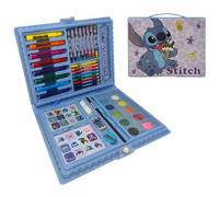 Disney Stitch Children's Colouring Box 65 Piece Set of Colours and Stationery Drawing and Painting Kit