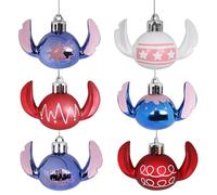 DISNEY Stitch Christmas bauble set, unbreakable tree baubles, plastic Christmas tree decorations, set 6 pieces (F)