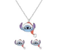 Disney Stitch Christmas Kids Pendant Necklace and Stud Earring Set