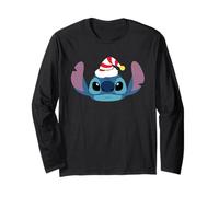 Disney Stitch Christmas Santa's Elf Hat Holiday Big Face Long Sleeve T-Shirt