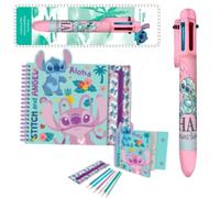 Disney Stitch Colouring Set & 6-in-1 Multicolour Pen Bundle, Spiral Notebook, Removable Pencil Case, 6 Coloured Pencils, Stickers, Kids Art Activity Gift, Age 3+