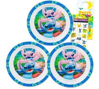 Disney Stitch Dinnerware Plates 3 Pack - Bundle with 3 Stitch and Angel Plastic Plates for Kids Plus Stickers, More Dinnerware for Girls, Kids, Toddle